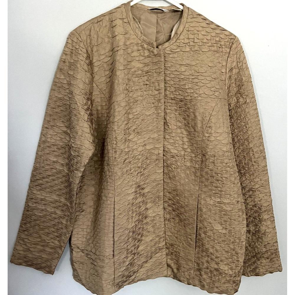 Laura Ashley Jacket Womens Medium Tan Quilted Silk Blend Textured‎ Dressy Blazer